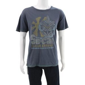 Project E Vintage Mens Blue Graphic Crewneck Basic T-Shirt 100% Cotton Size XL